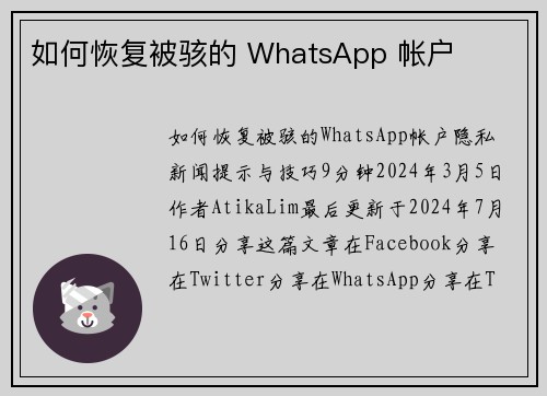 如何恢复被骇的 WhatsApp 帐户 